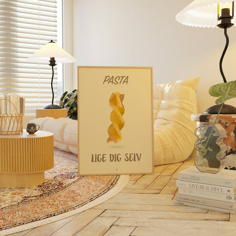 "Pasta lige dig selv" ordspil-plakat