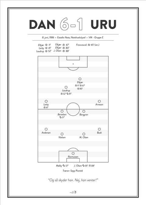 Danmark - Uruguay 6-1 VM 1986 plakat