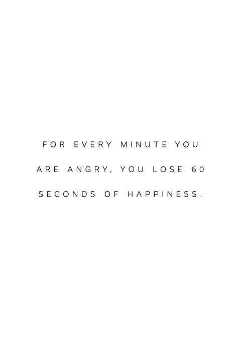 "For every minute you are angry, you lose 60 seconds of happiness" citatplakat