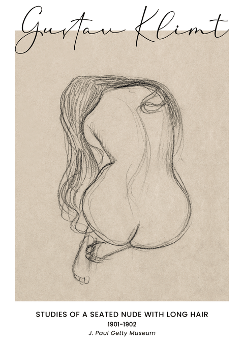 Studies of a seated nude with long hair - Gustav Klimt kunstplakat