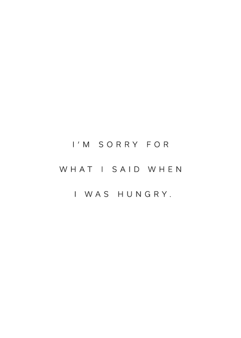 "I'm sorry for what I said when I was hungry" citatplakat