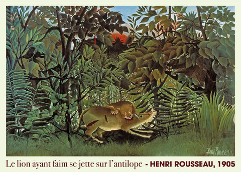 Le lion ayant faim se jette sur l'antilope - Henri Rousseau