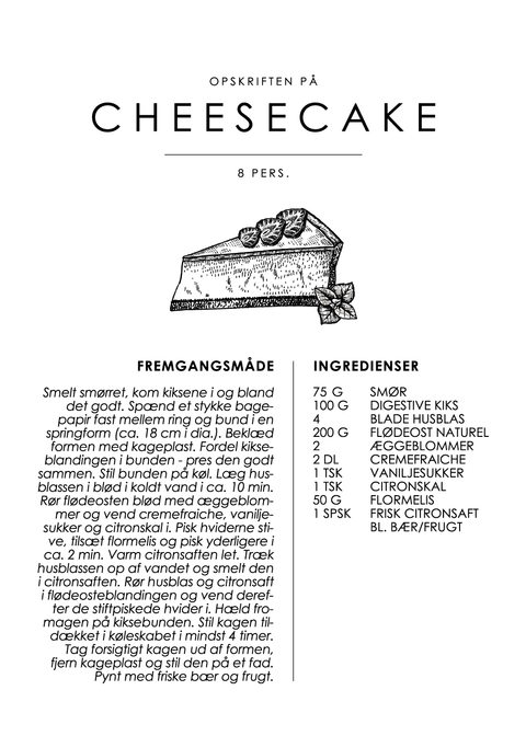 Chessecake opskrift - Kage guide plakat