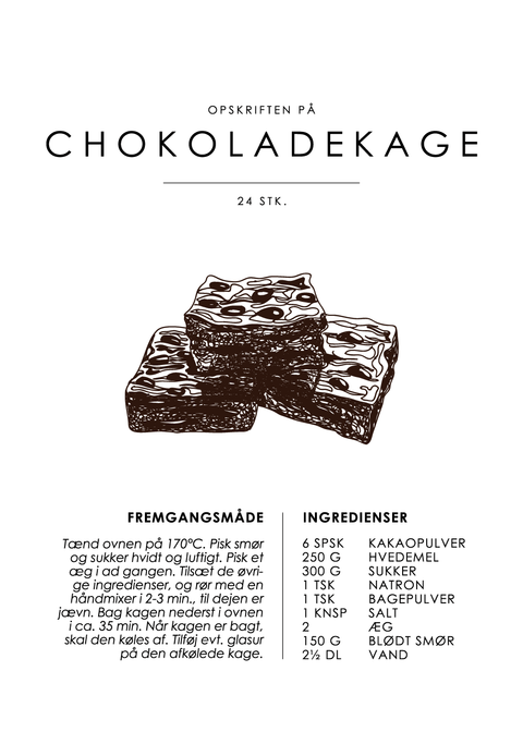 Chokoladekage opskrift - Kage guide plakat