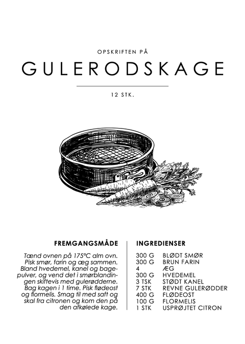 Gulerodskage opskrift - Kage guide plakat