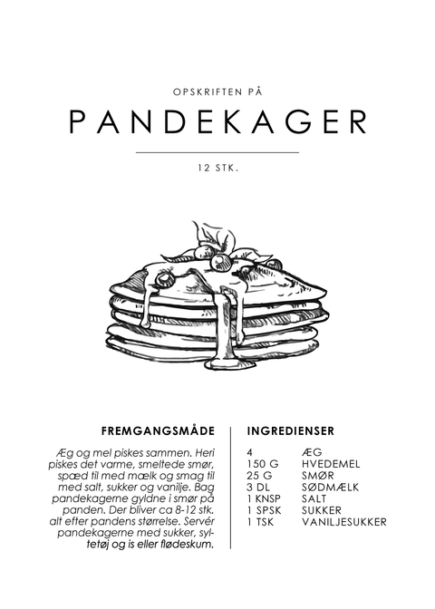 Pandekager opskrift - Kage guide plakat