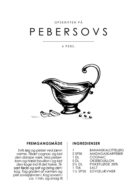 Pebersovs opskrift - Sovse guide plakat