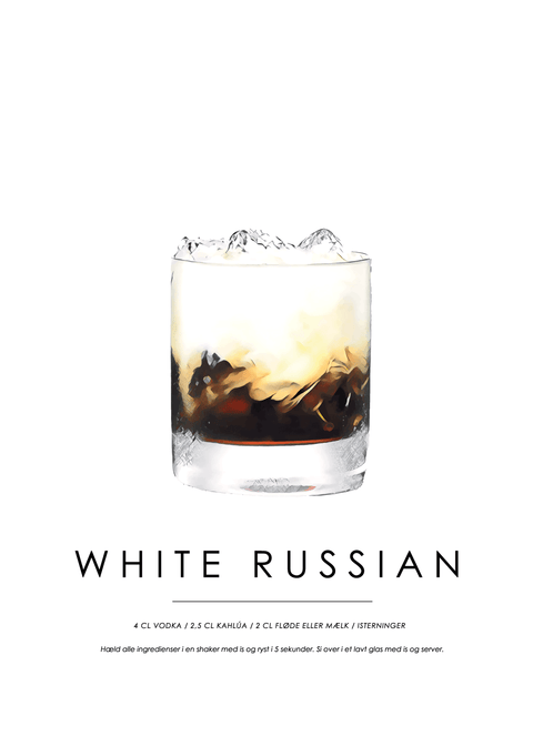 White Russian opskrift - Cocktail plakat