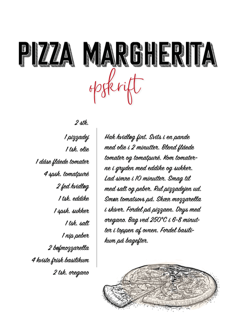 Pizza Margherita opskrift - Køkken plakat