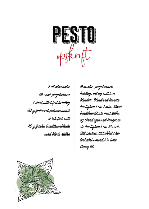 Pesto opskrift - Køkken plakat