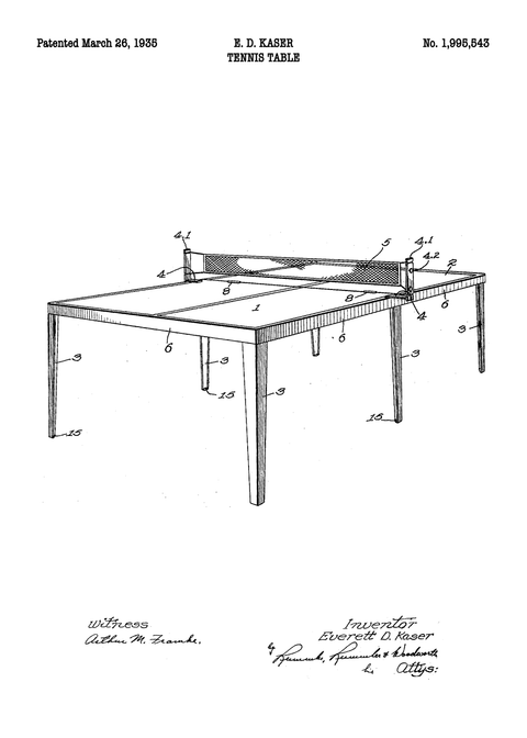 Bordtennis plakat - Original patent tegning