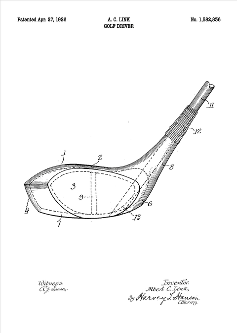 Golf driver plakat - Original patent tegning