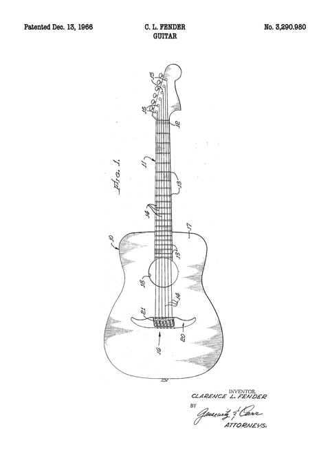 Guitar plakat - Original patent tegning