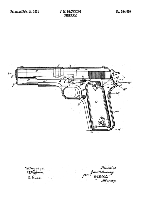 Pistol plakat - Original patent tegning