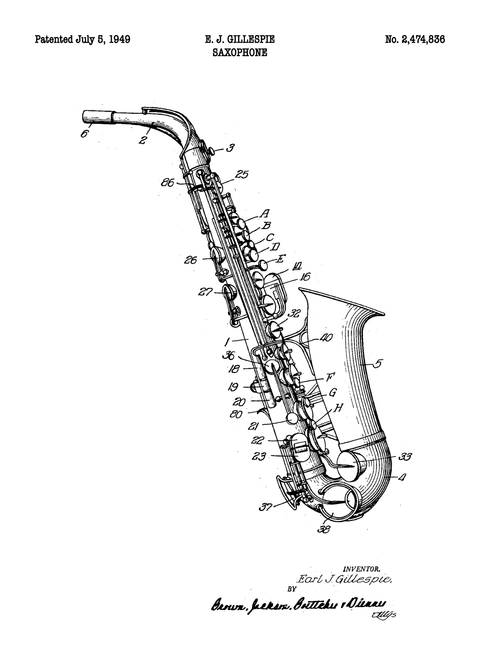 Saxofon plakat - Original patent tegning