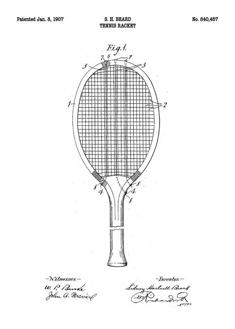 Tennisketsjer plakat - Original patent tegning