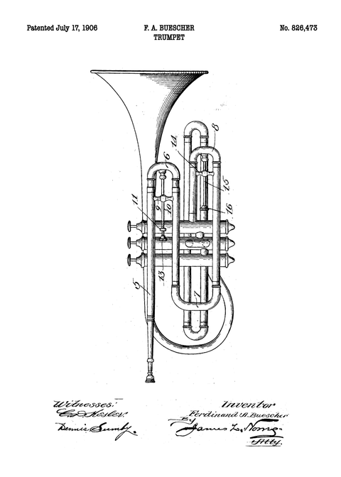 Trompet plakat - Original patent tegning