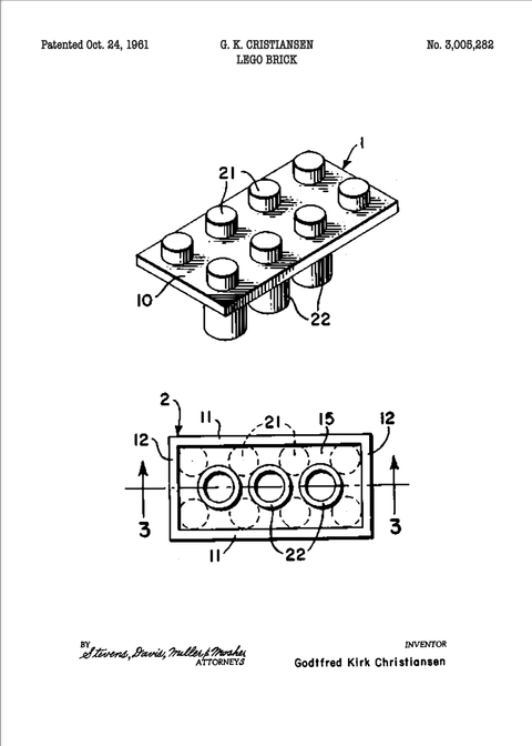 Legoklods plakat - Original patent tegning