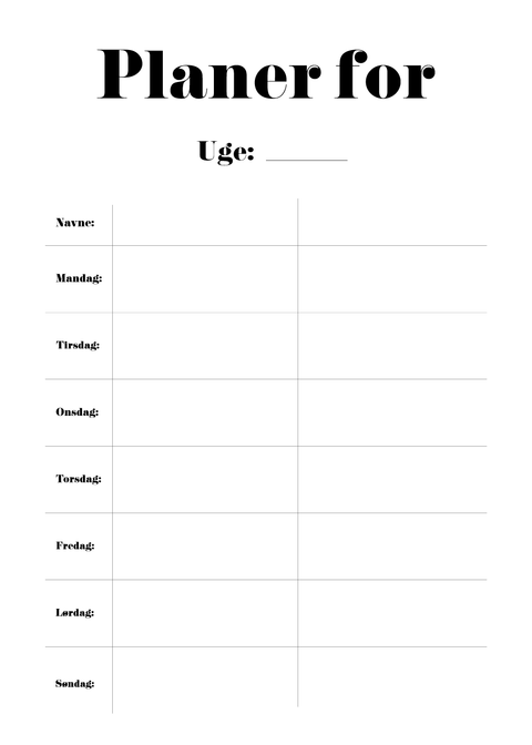 Ugeplan til familien på 2 pers. - Kalender plakat