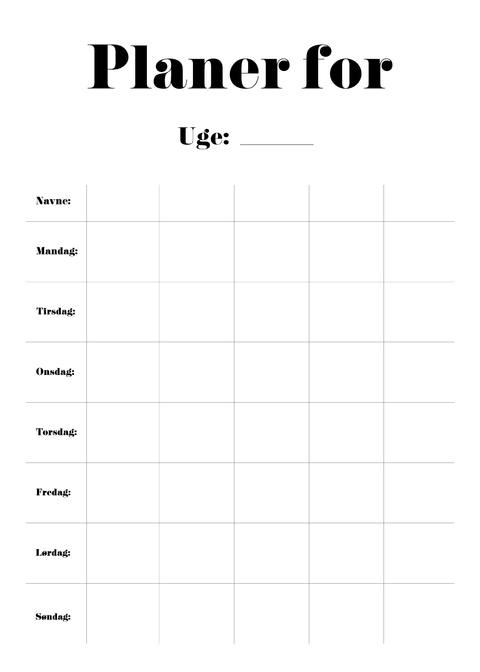 Ugeplan til familien på 5 pers. - Kalender plakat