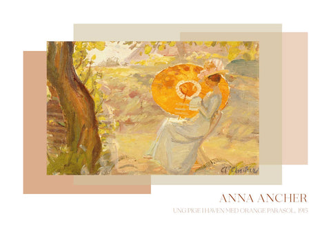 Ung pige i haven med orange parasol - Anna Ancher plakat