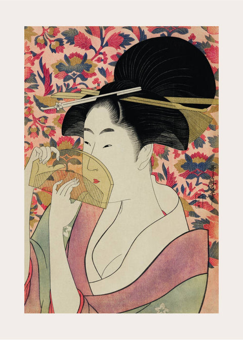 Japanese woman holding a comb - Japansk kunstplakat