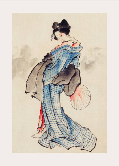 Japanese woman in kimono - Japansk kunstplakat