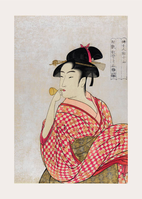 Japanese woman blowing a glass pibe - Japansk kunstplakat