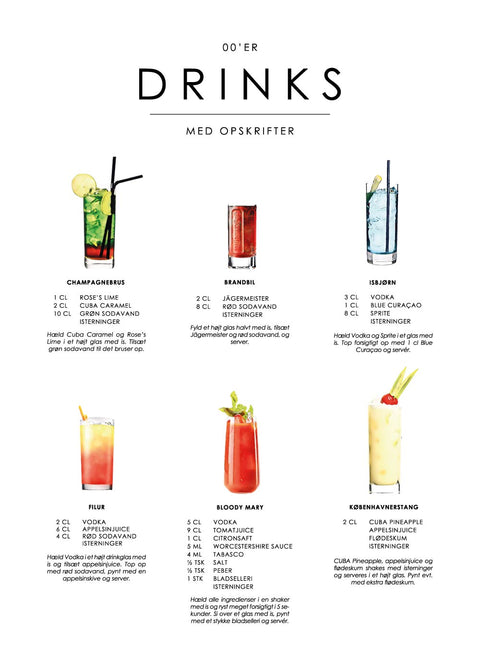 Drinks opskrifter plakat - 00'er drinks