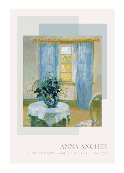 Stue med lyseblå gardiner - Anna Ancher plakat