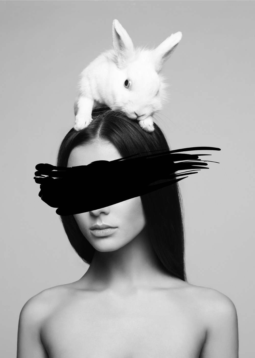 Billede af Model with white bunny plakat