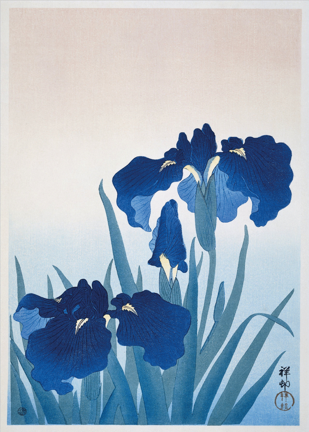 Blue floral - Japansk kunstplakat