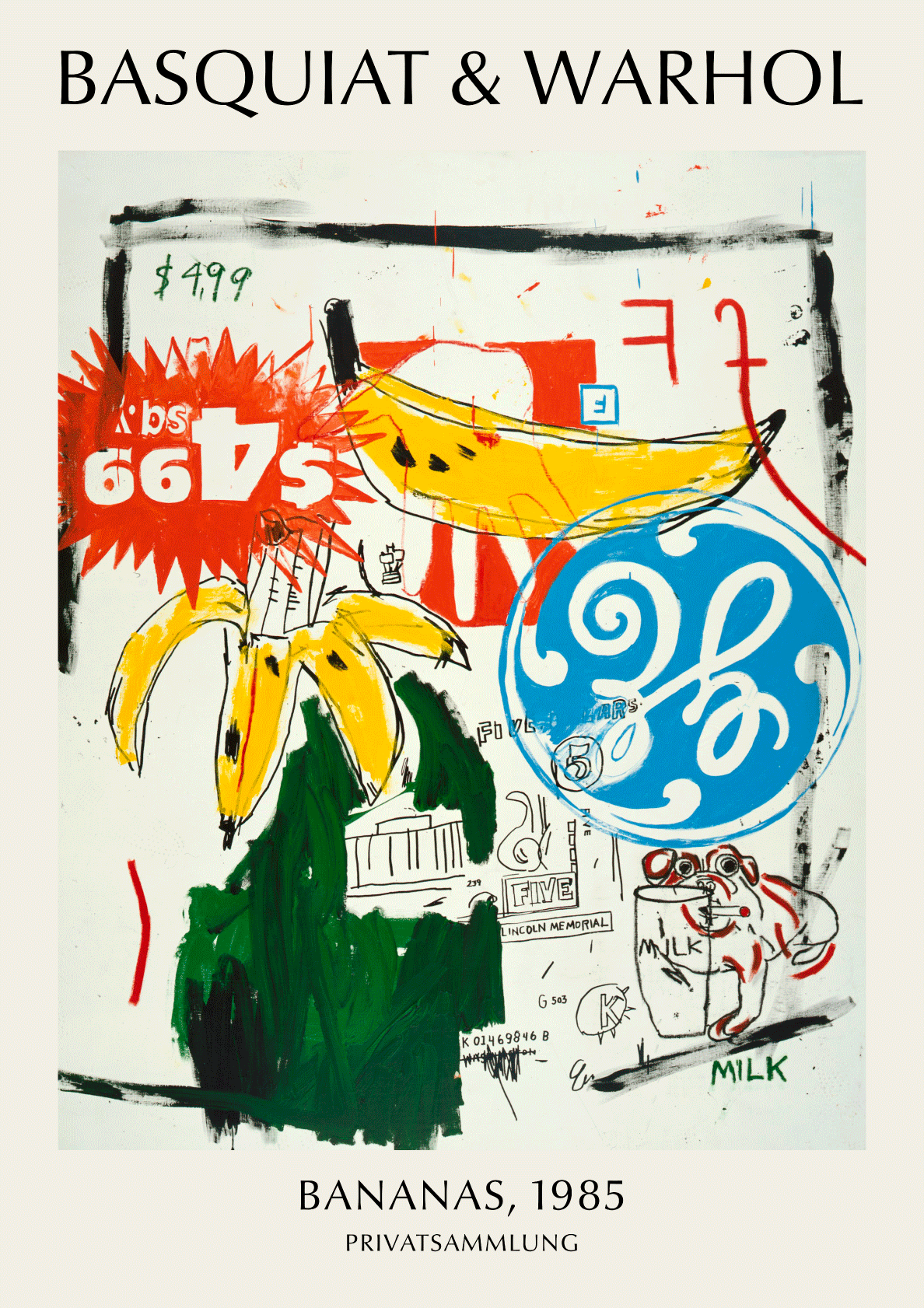 Billede af Basquiat & Warhol, Bananas - Jean-Michel Basquiat kunstplakat