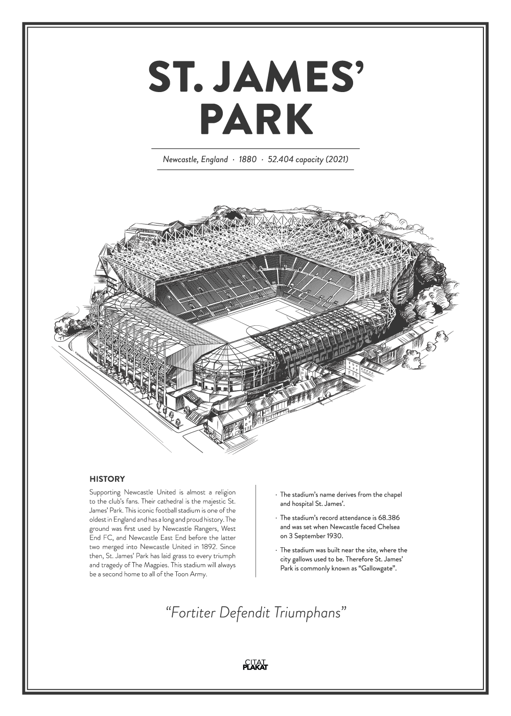 Billede af St. James' Park - Newcastle United arena - stadionplakat