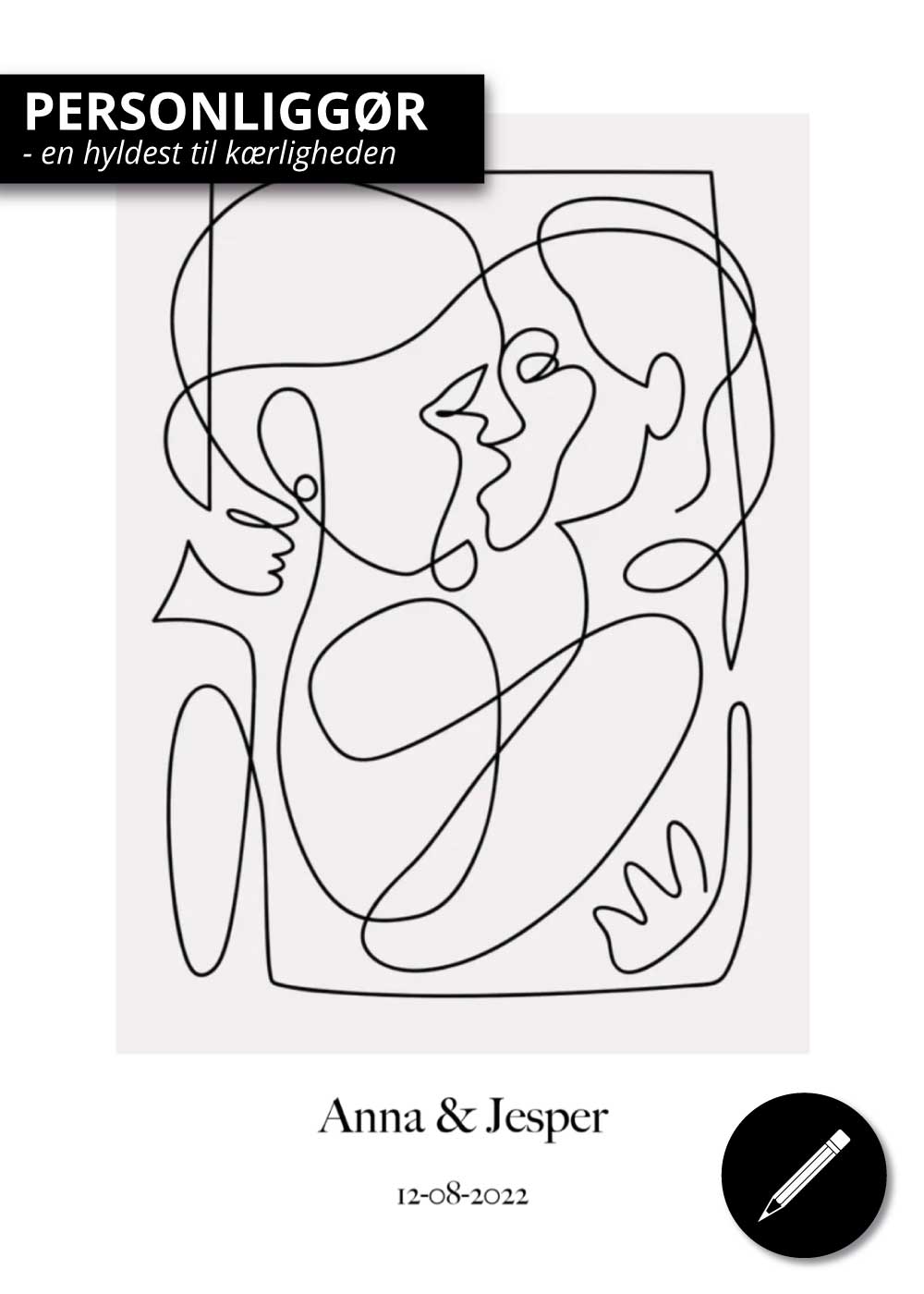 Abstract Couple Kissing One Line Lav Selv Plakat